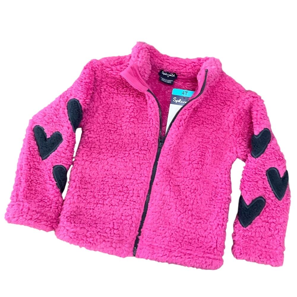 Splendid Girl's Jacket Fleece Zip Up Pink with Blue Hearts Size 4T NWT